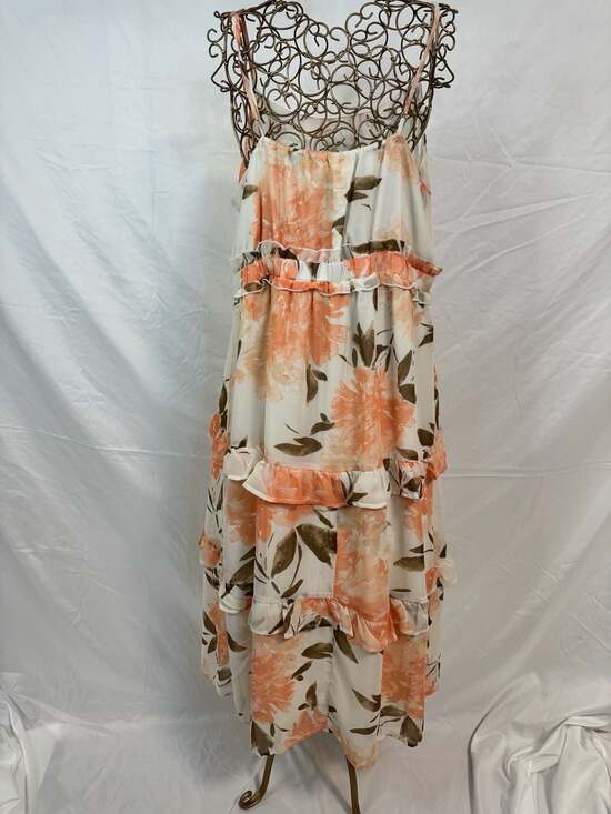 June & Hudson Floral Ruffle Tiered Chiffon Maxi Dress in Peach/Cream, Size XL - Picture 3 of 6